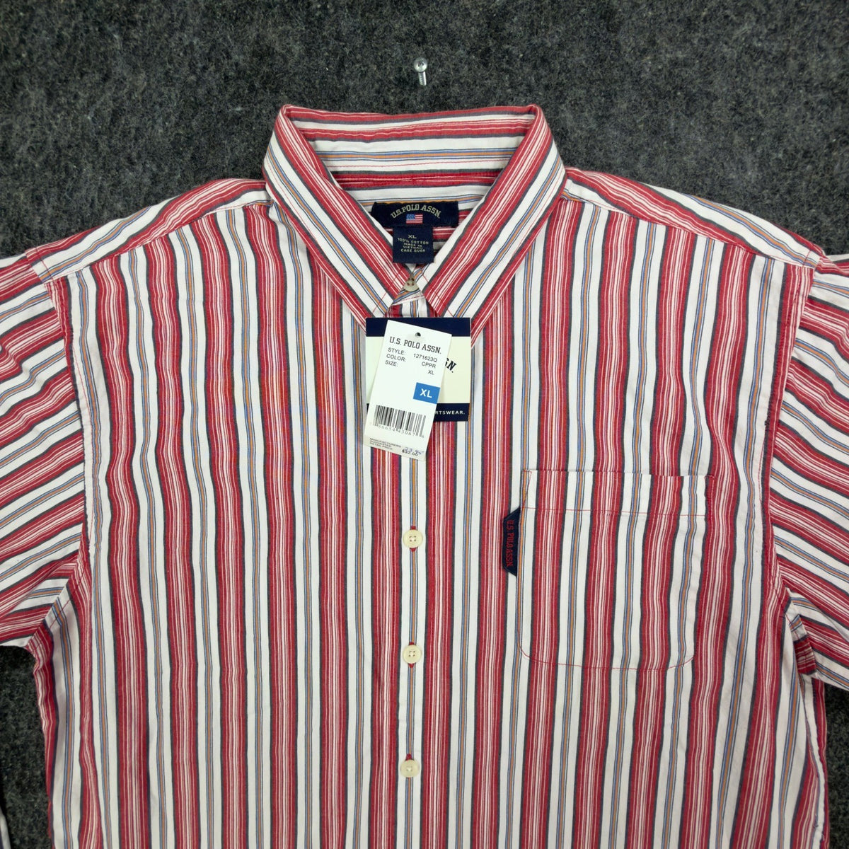 US Polo Assn Striped Button Down Shirt Mens XL Red White Cotton NWT - take2supply