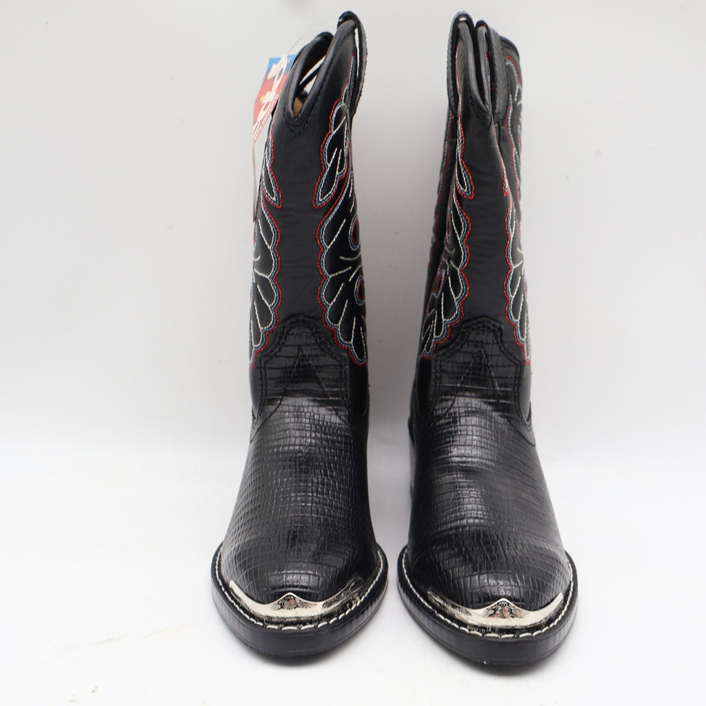 Laredo Western Cowboy Boots Kids Size 2D Vintage Black Lizard Embossed 28-2230-6 - take2supply