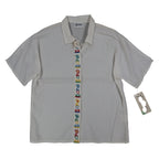 Xtrovert Blouse Womens 10 White Geometric Embroidered Short Sleeve USA NOS NWT - take2supply