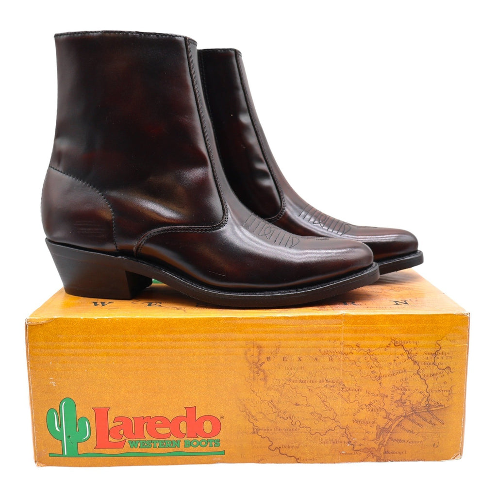 Laredo Zip Trucker Boots Mens 9.5 D Burnt Apple Leather Western Cowboy 62008 - take2supply