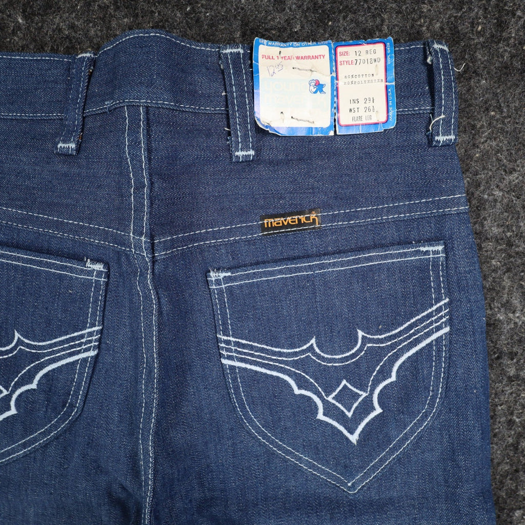 Vintage Young Maverick Jeans Boys 12 Regular Blue Flare White Stitch USA NWT - take2supply