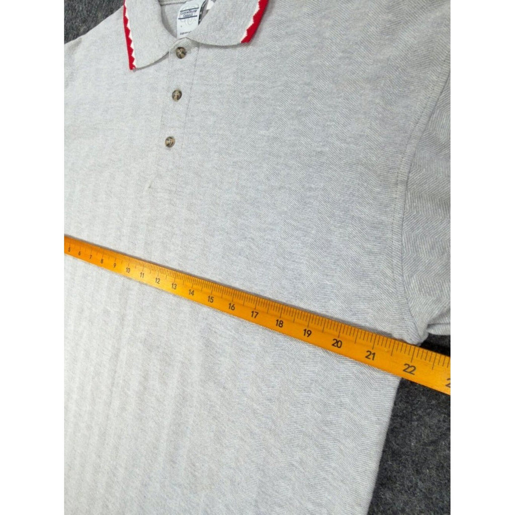 Vintage Cotton Deluxe Casuals Polo Shirt Mens Large Gray Red ZigZag Collar 90s - take2supply
