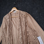 Erin London Open Front Jacket Medium NWT Sand Faux Suede Laser Cut Eyelet C1085 - take2supply