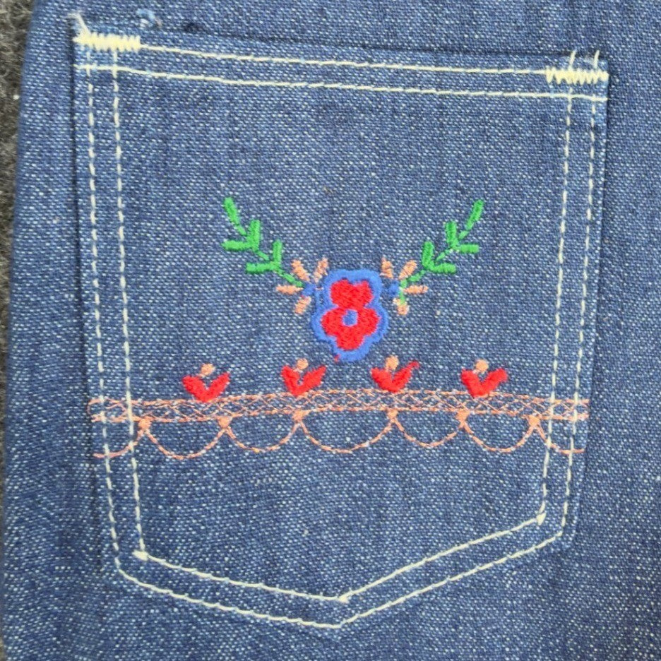 Young Maverick Jeans Girls 7 Regular Blue Cotton Straight Floral Vintage 80s NOS - take2supply