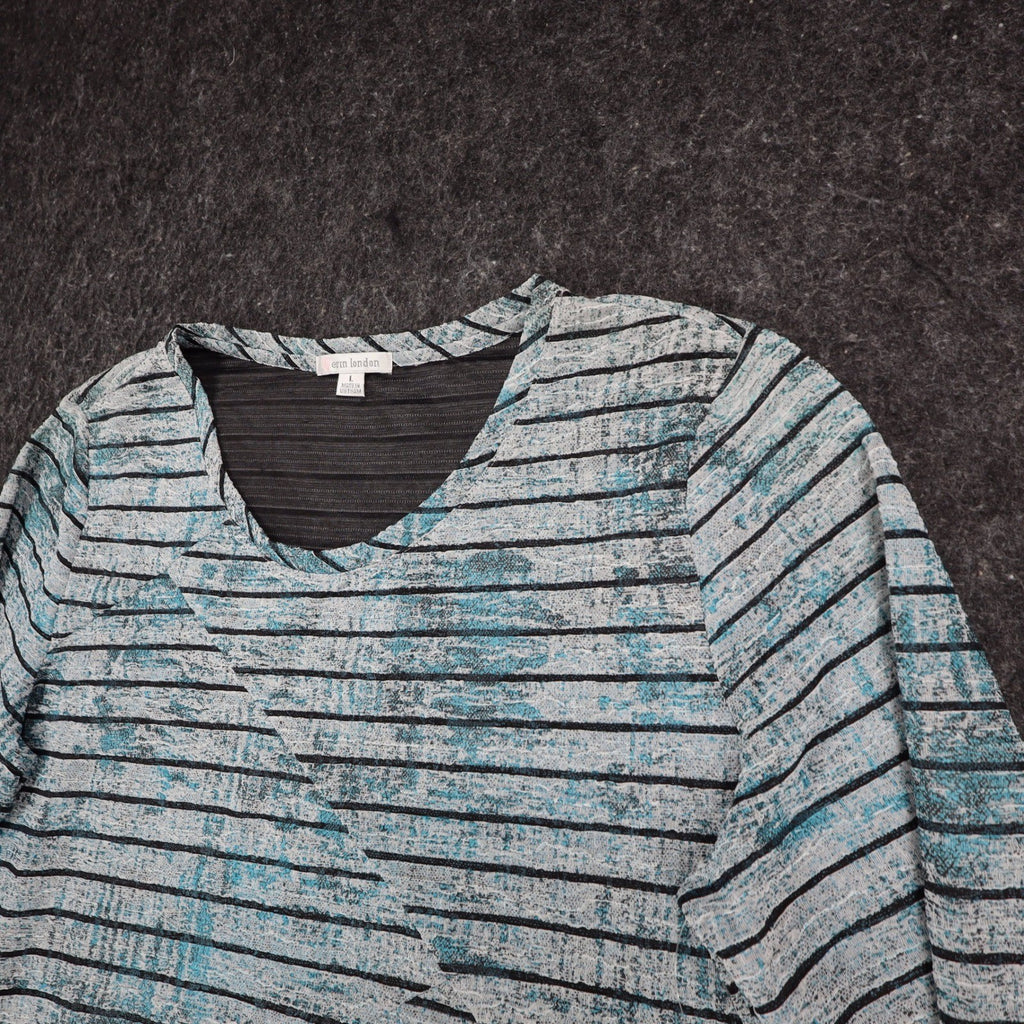 Erin London Top Womens Large Blue Grey Striped Long Sleeve Crew Neck - take2supply
