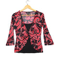 A. Byer Top Womens Small Y2K Red Black Floral Swirl Faux Wrap Twist Front NWT - take2supply