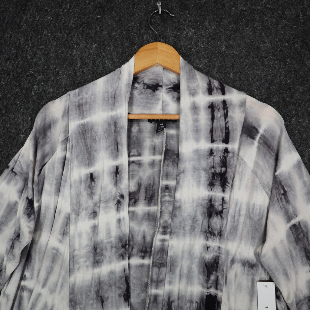 Tribal Cardigan Womens Small Gray Tie Dye Open Front Lightweight Jersey Knit NEW - take2supply