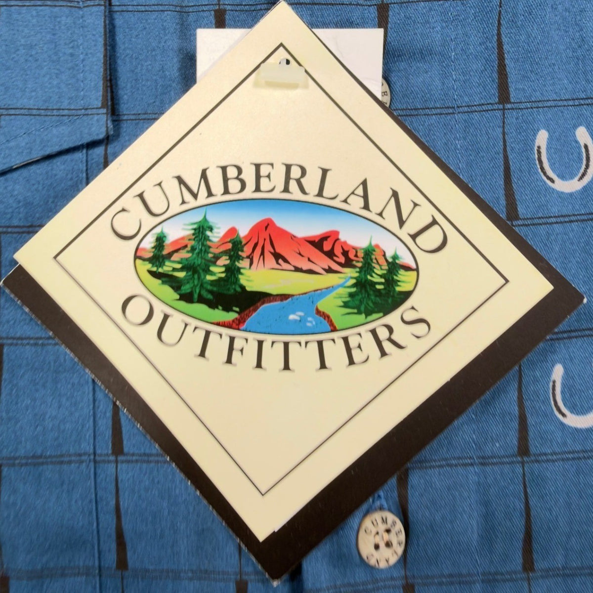 Cumberland Outfitters Y2K Western Shirt Mens L Blue Cotton Horseshoe NWT C455 - take2supply
