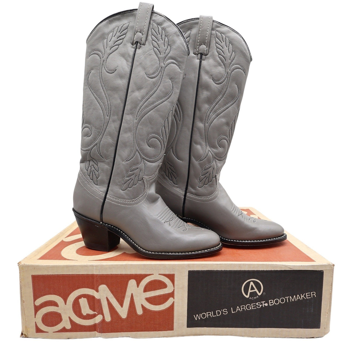 Acme Vintage 80s Cowboy Boots Womens 6 Grey Nappa Leather New Box 692 - take2supply