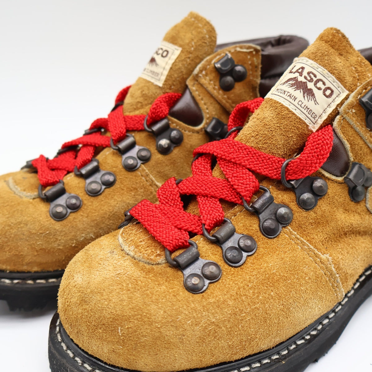 Lasco Mountain Climber Boots Size 4.5 Vintage Tan Suede Red Laces Deadstock - take2supply