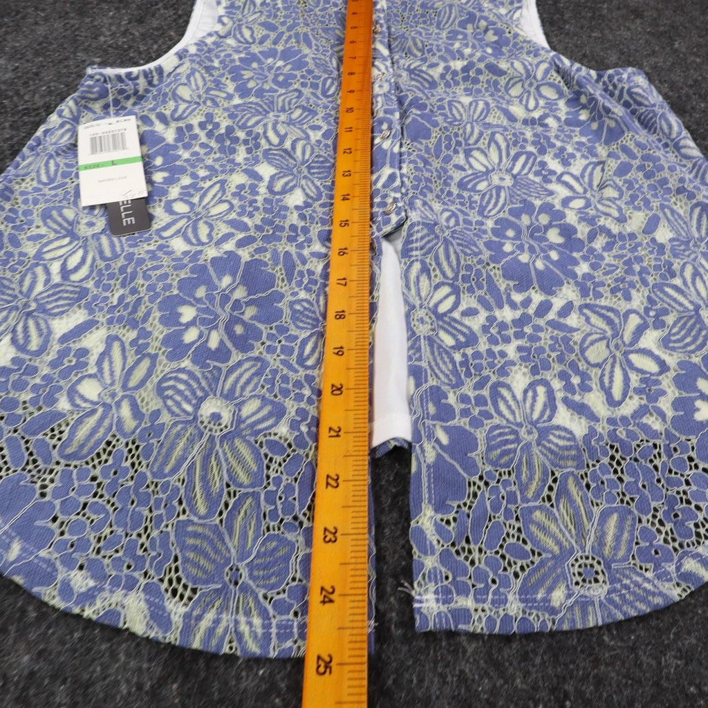 My Michelle Lace Sleeveless Top Womens Large Blue White Floral Choker Neck NWT - take2supply