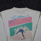 Buffalo Shirts Henley Shirt Medium Vintage 90s Skier Graphic Long Sleeve Cream - take2supply