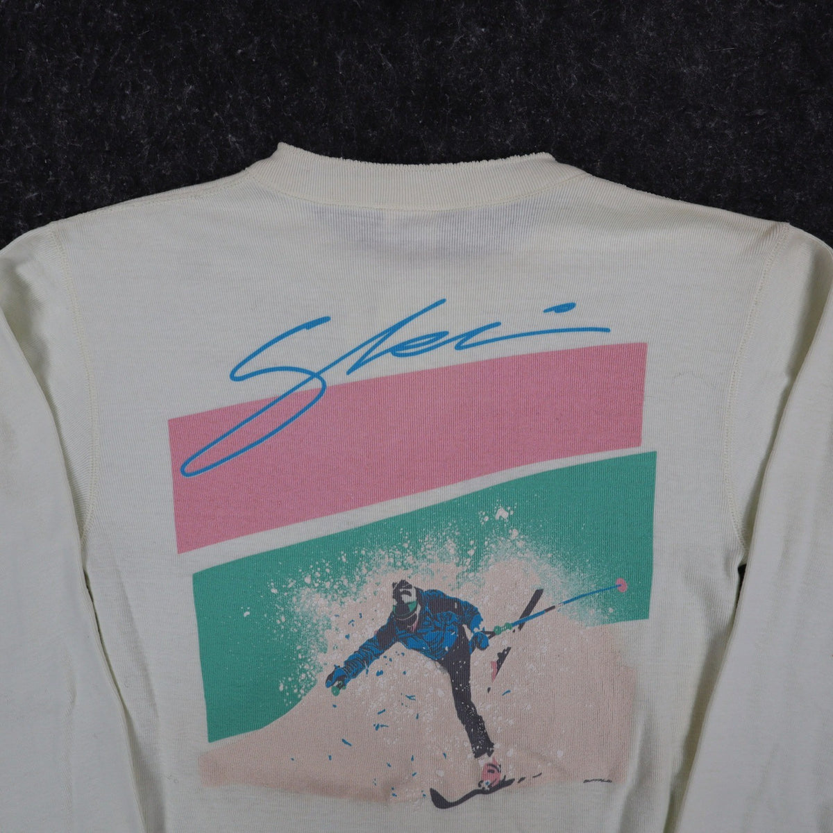 Buffalo Shirts Henley Shirt Medium Vintage 90s Skier Graphic Long Sleeve Cream - take2supply