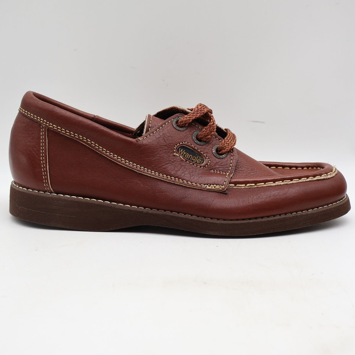 Wrangler Boat Shoes Mens 7.5M Vintage Brown Leather Moc Toe New In Box - take2supply