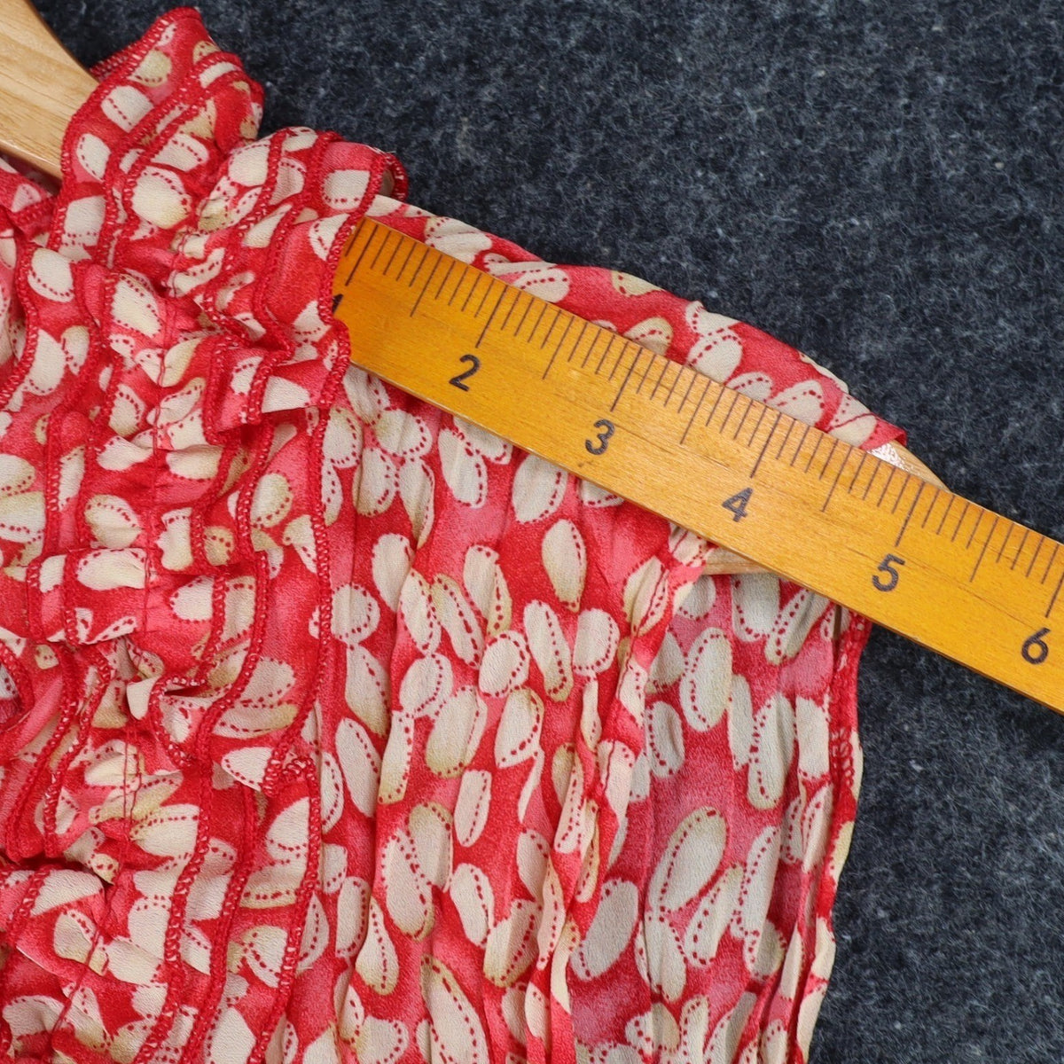 Piano Ruffle Blouse Womens XL Red Pleated Crinkle Sleeveless Sheer Top 07960 - take2supply