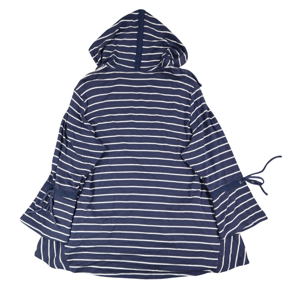 Erin London Womens L Navy White Striped Zip Hoodie Bell Sleeve Pockets NWT - take2supply
