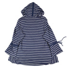 Erin London Womens L Navy White Striped Zip Hoodie Bell Sleeve Pockets NWT - take2supply