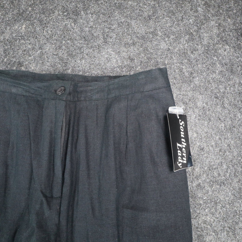 Southern Lady Linen Rayon Pants Womens 12 Black Wide Leg Pleated Trousers 553M - take2supply