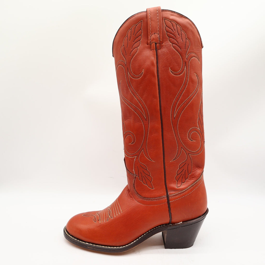 Acme Vintage 70s Western Boots Womens 6 Rust Leather Deadstock New NWT - take2supply