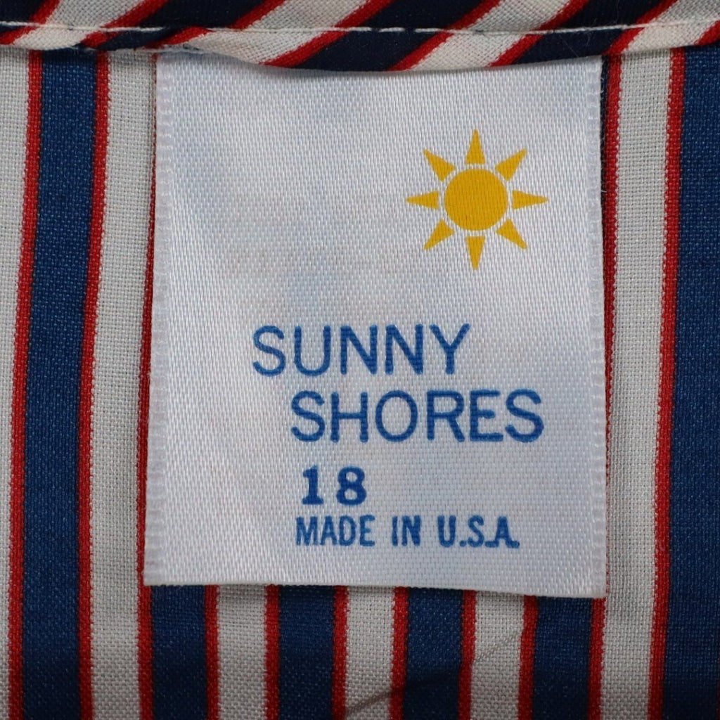Sunny Shores Blouse Womens 18 Vintage 80s Red White Blue Striped Puff Shoulder - take2supply