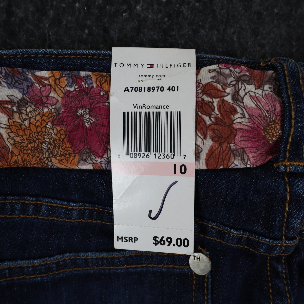 Tommy Hilfiger Jeans Womens 10 Y2K Blue Stretch Low Rise Slim Floral Belt C789 - take2supply