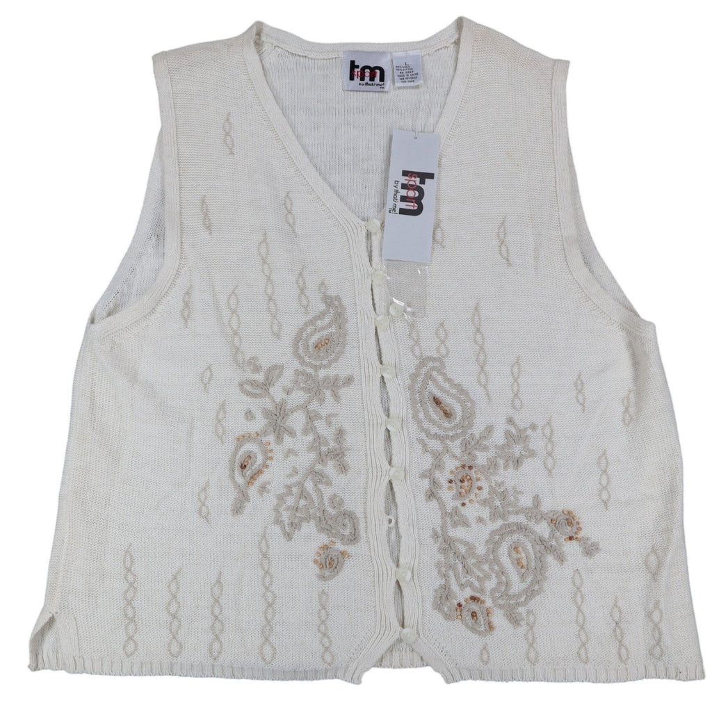 tm sport by that's me! Knit Vest Women Large NWT Vintage Y2K Cream Ramie Cotton - take2supply