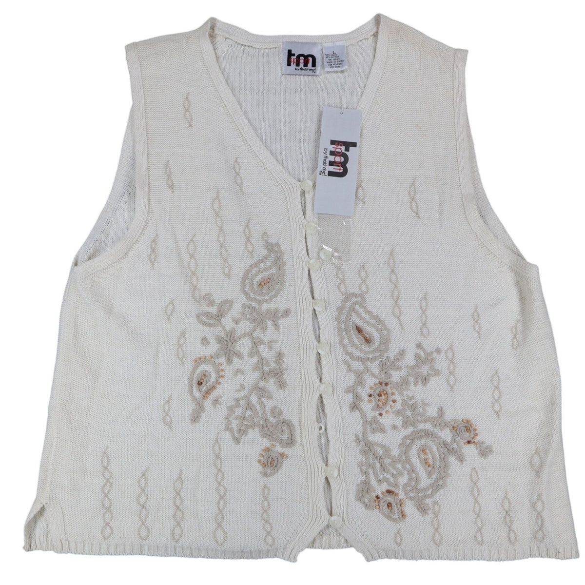 tm sport by that's me! Knit Vest Women Large NWT Vintage Y2K Cream Ramie Cotton - take2supply