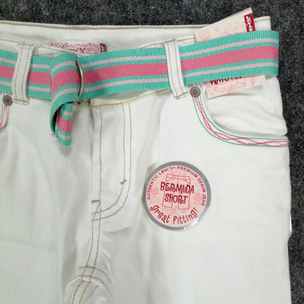Levi's Y2K Bermuda Shorts Girls 12 White Denim NWT 2006 Retro Heart Pocket - take2supply