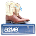 Acme Vintage Cowboy Boots Boys 2 Brown Cream Bullhide Roper NWT Deadstock - take2supply