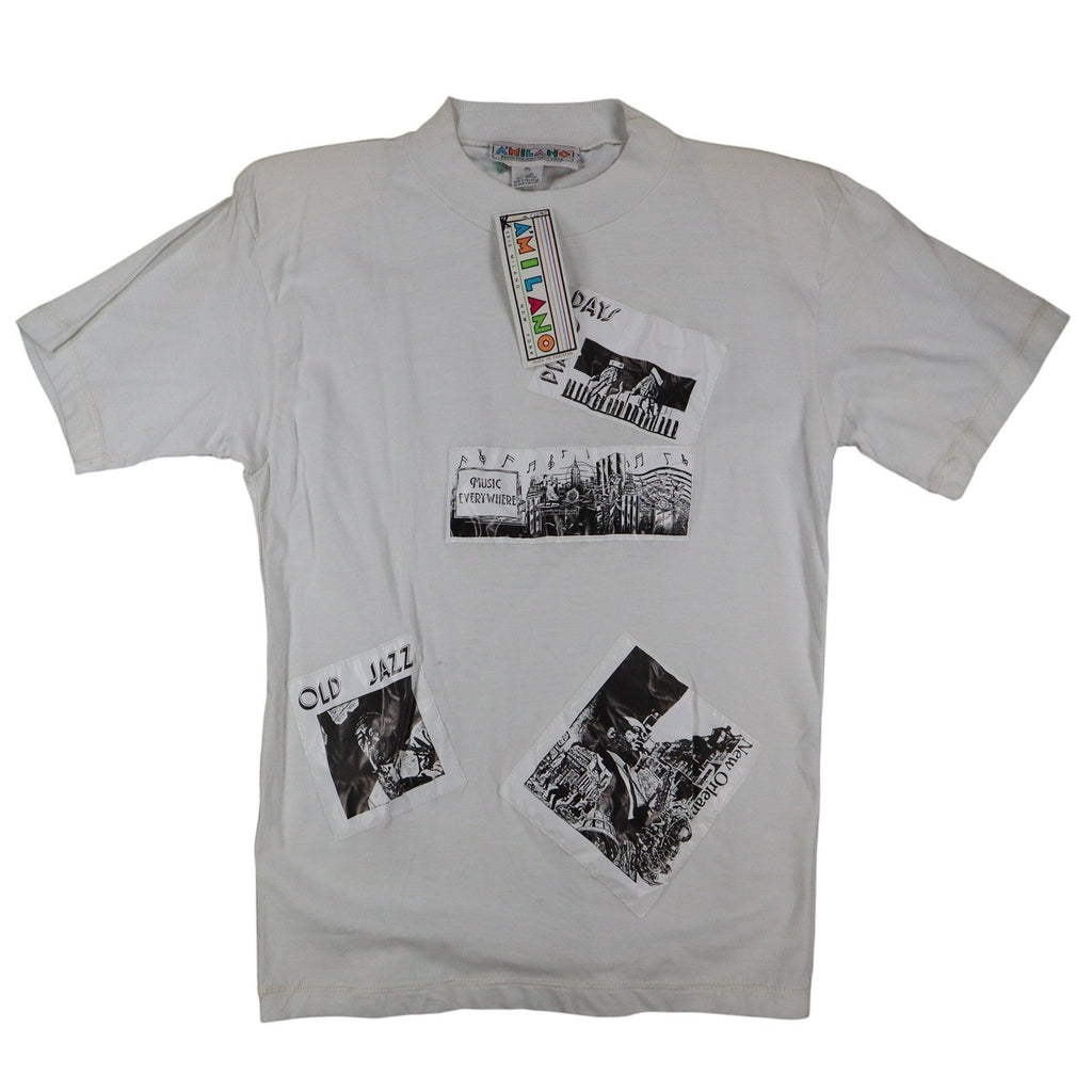 A'Milano Vintage 90s Jazz Graphic Tee Small White Single Stitch Deadstock NWT - take2supply