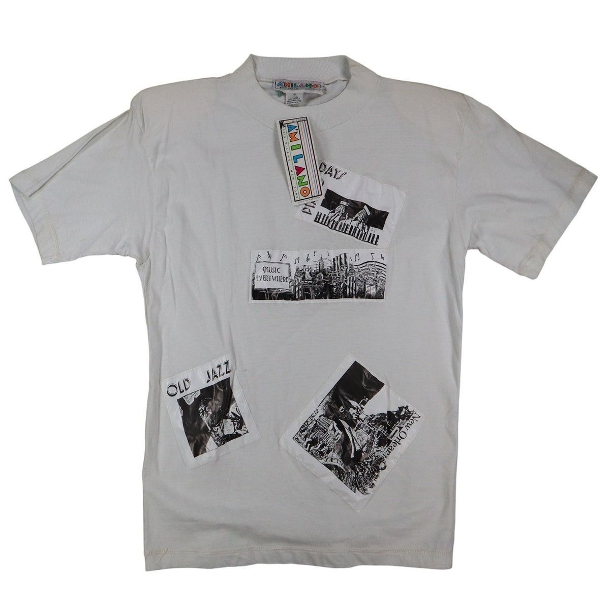 A'Milano Vintage 90s Jazz Graphic Tee Small White Single Stitch Deadstock NWT - take2supply