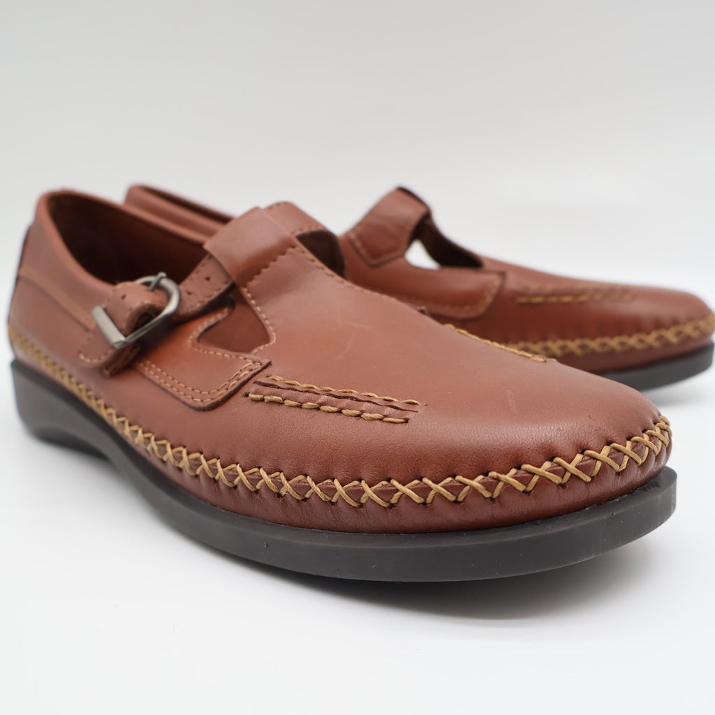 Dexter T-Strap Loafers Womens 8 Vintage Cognac Leather Faith Comfort Classics - take2supply
