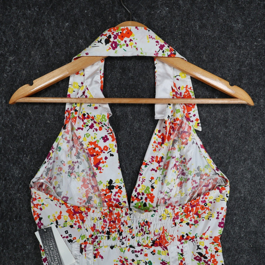 XOXO Halter Top Womens Medium Y2K White Floral Cotton Pleated Smocked NWT - take2supply