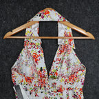 XOXO Halter Top Womens Medium Y2K White Floral Cotton Pleated Smocked NWT - take2supply