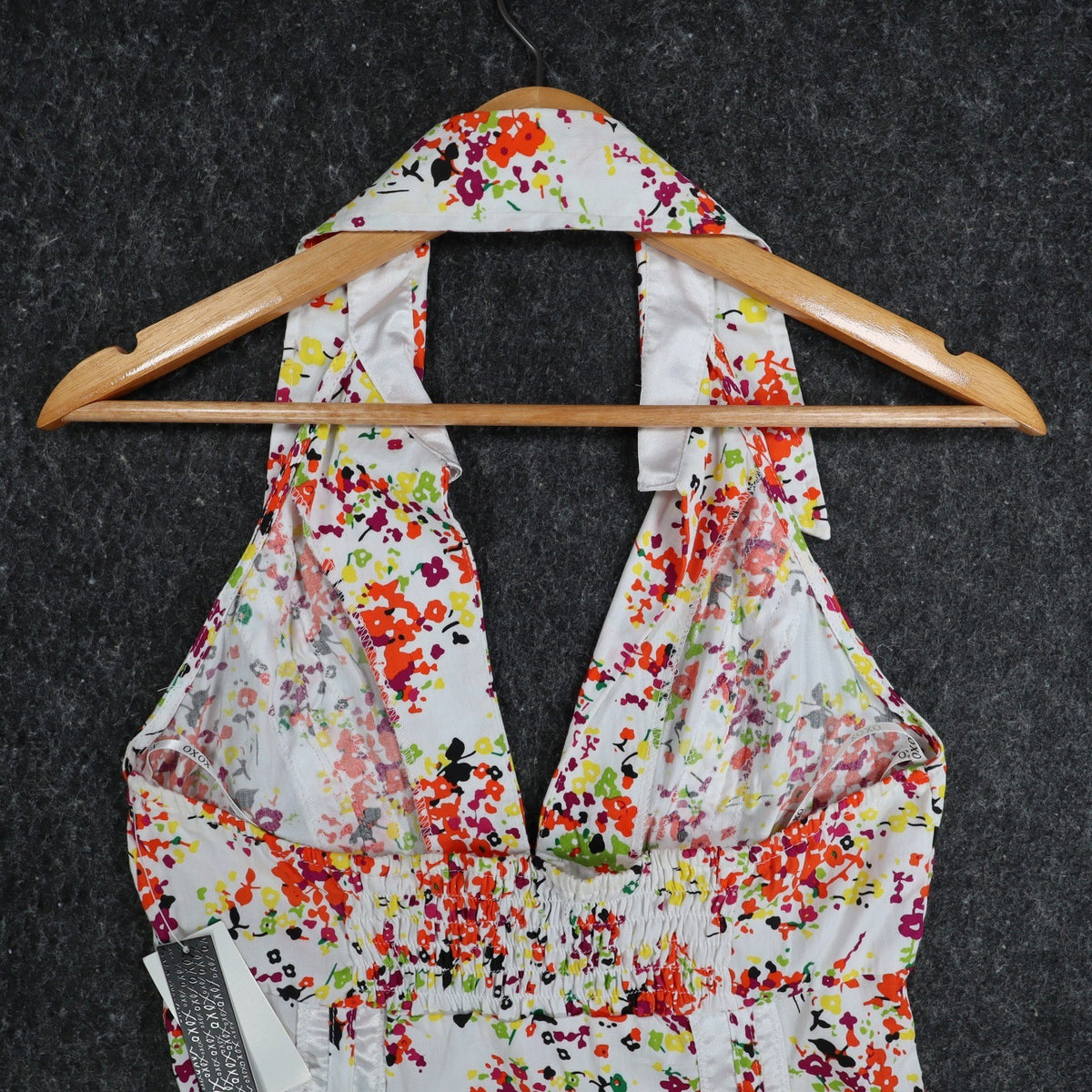 XOXO Halter Top Womens Medium Y2K White Floral Cotton Pleated Smocked NWT - take2supply