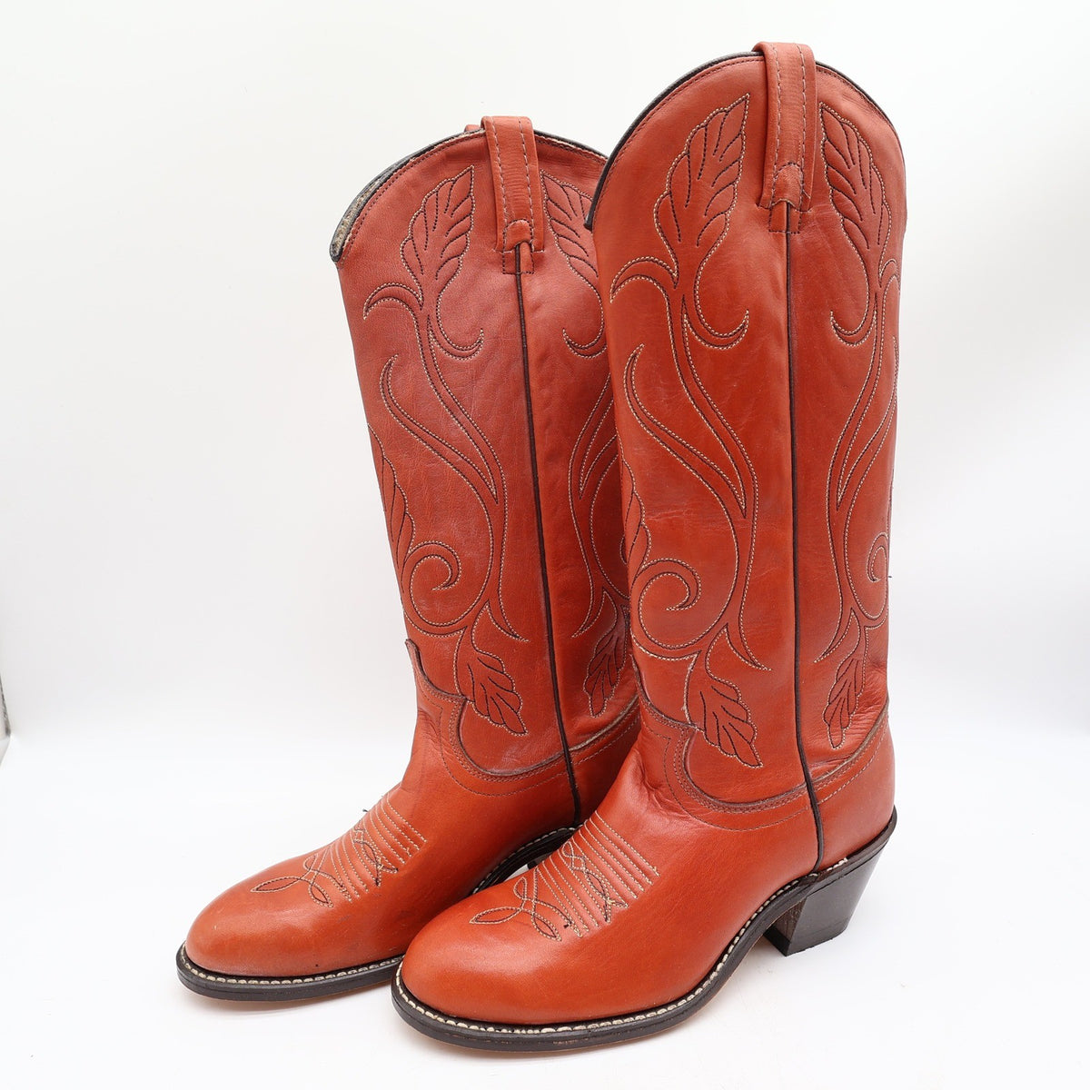Acme Vintage 70s Western Boots Womens 6 Rust Leather Deadstock New NWT - take2supply