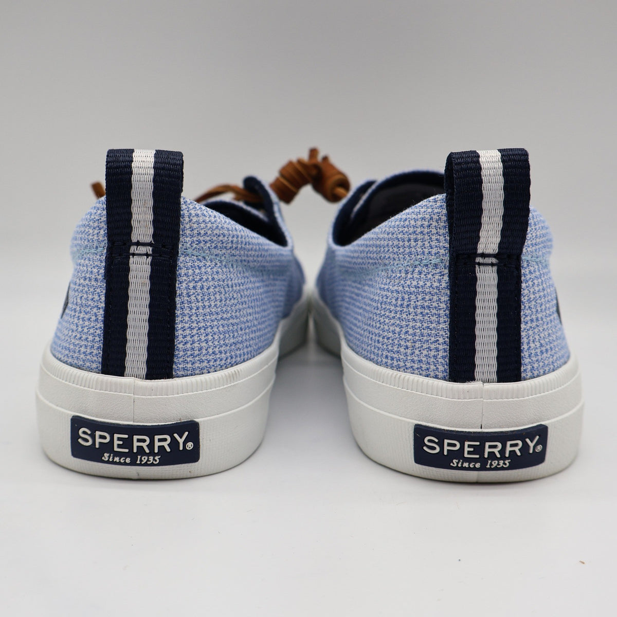 Sperry Crest Vibe Sneaker Womens 7.5 Blue Gingham Canvas Leather Lace STS85817 - take2supply
