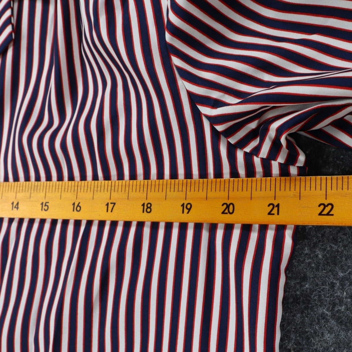 Sunny Shores Blouse Womens 18 Vintage 80s Red White Blue Striped Puff Shoulder - take2supply