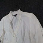 AGB Blouse Womens Small White Stretch Cotton Ruffle V-Neck Long Sleeve Button Up - take2supply