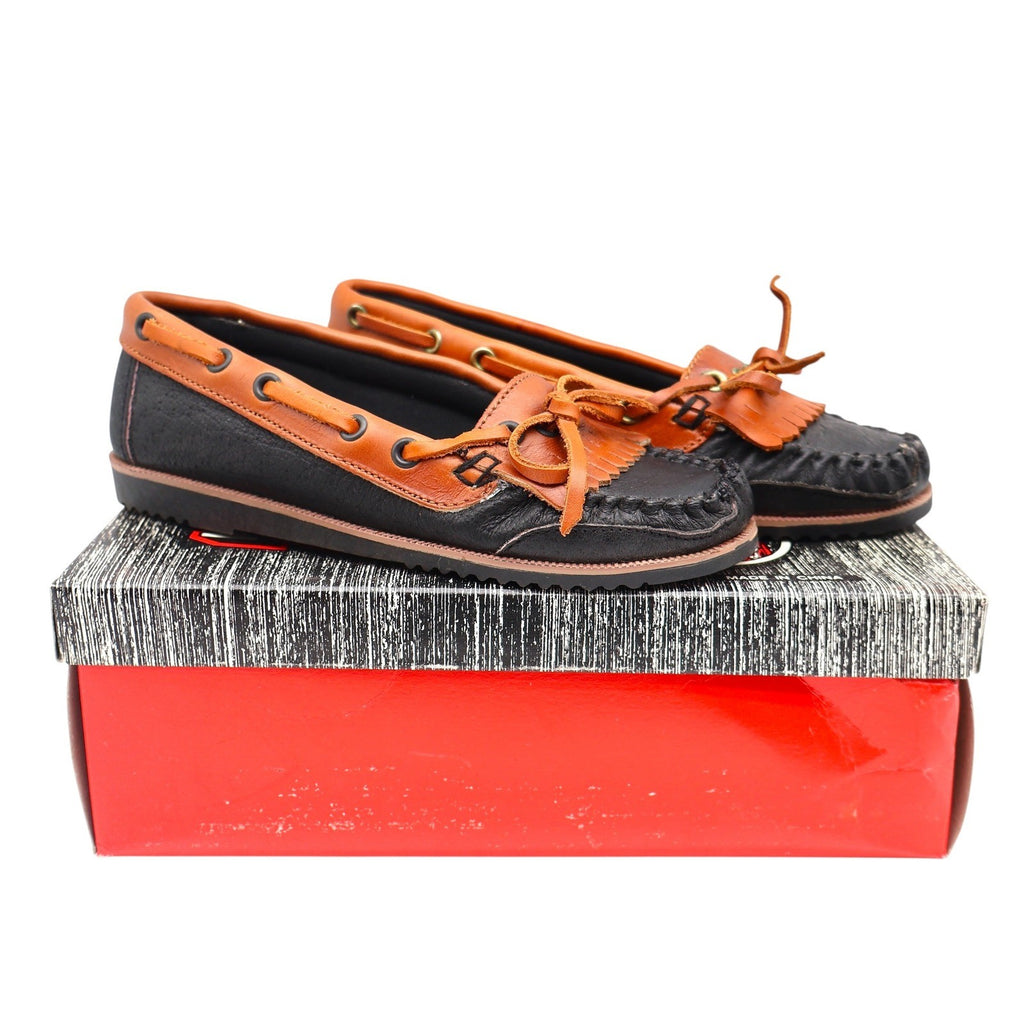 Red Camel Kamper Moccasin Loafers Kids 12.5 Vintage Black Tan Leather Kiltie - take2supply