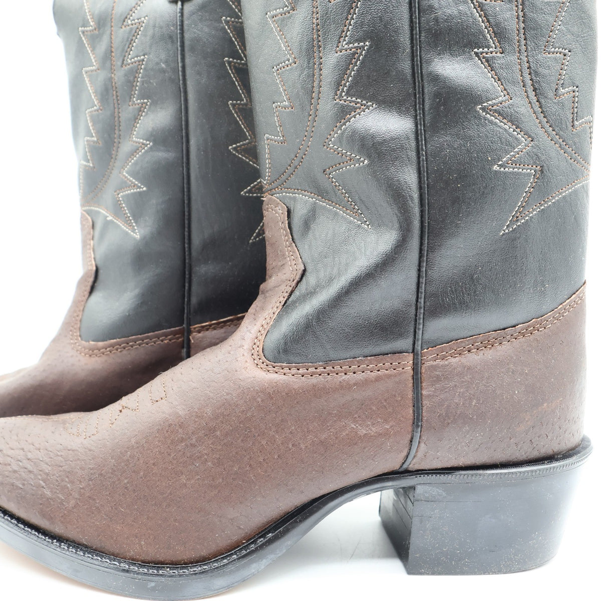 Wrangler Vintage Western Boots Youth 4.5 D Old Brown Leather Black NWT USA Made - take2supply