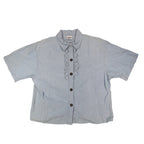 New Expressions Shirt Womens Medium Vintage Blue Cotton Ruffle Short Sleeve USA - take2supply