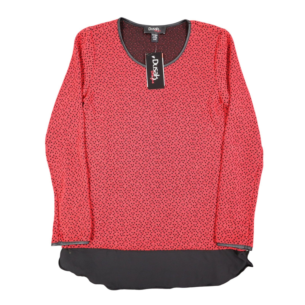 Dusak Designs Tunic Sweater Womens S Red Black Textured Knit Layered Hem Canada - take2supply