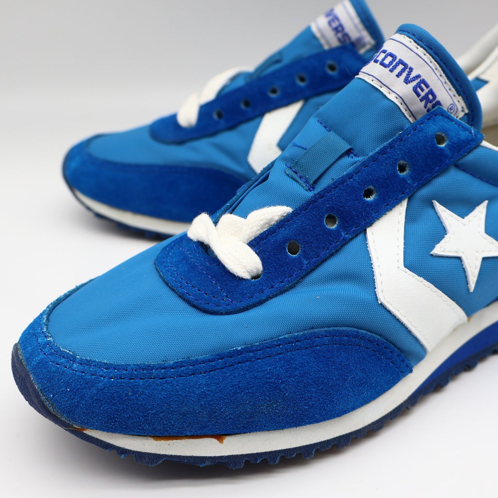 Converse Road Star Boys Size 3.5 Vintage 80s Blue White Nylon Suede Sneakers - take2supply