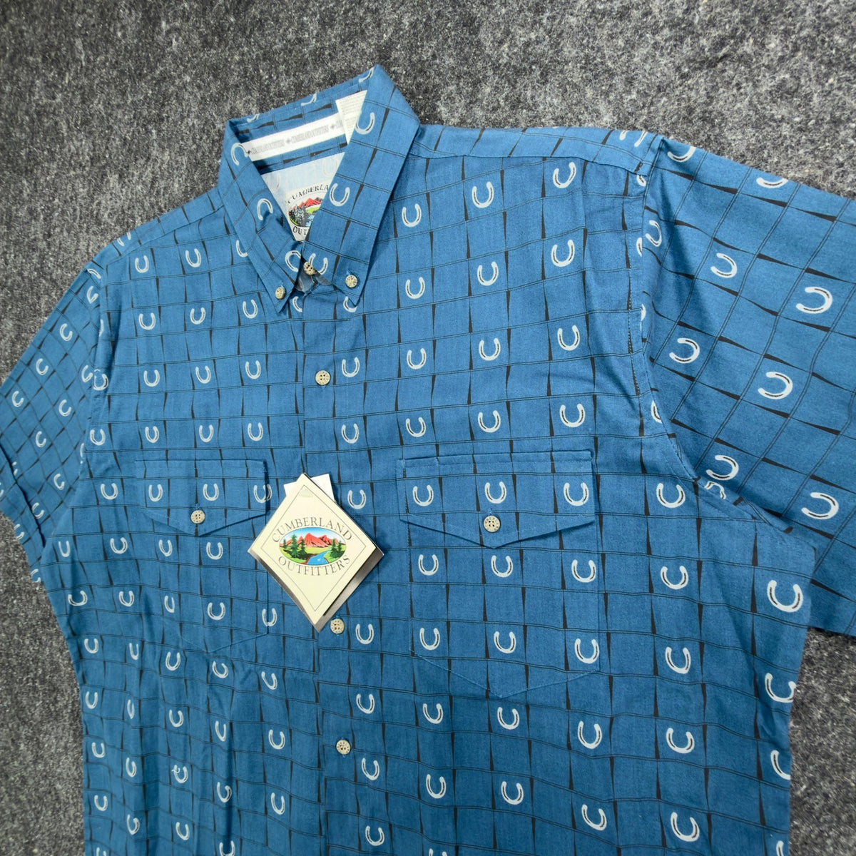 Cumberland Outfitters Western Shirt Mens Large Blue Horseshoe Cotton NWT - take2supply