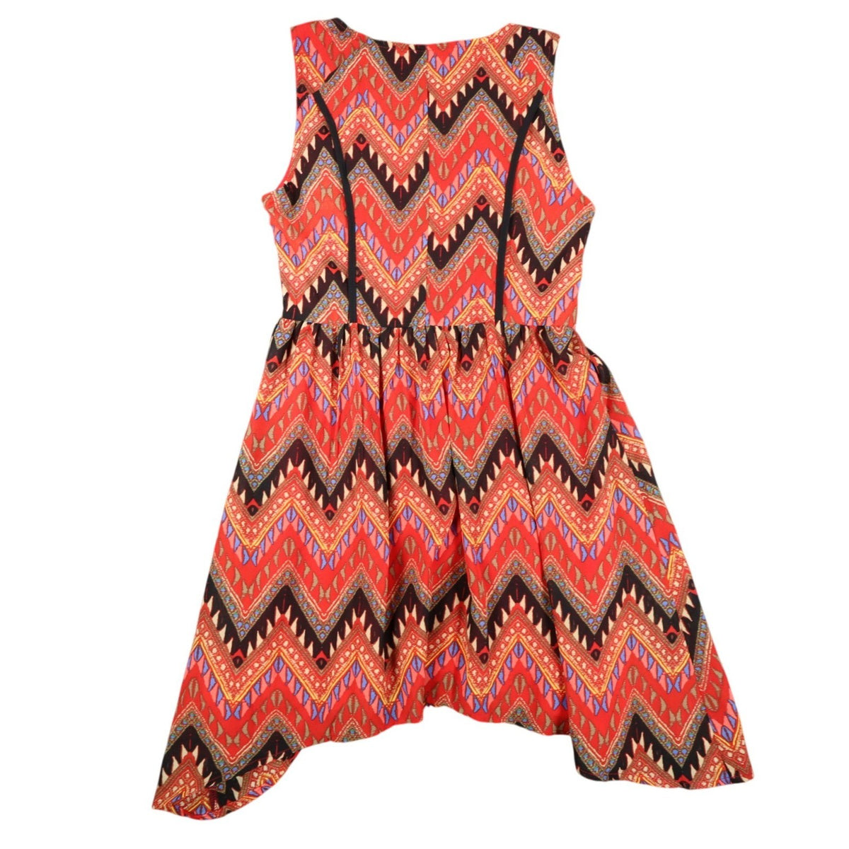 Esley Collection Dress Womens Small Red Geometric Chevron Handkerchief Hem NWT - take2supply