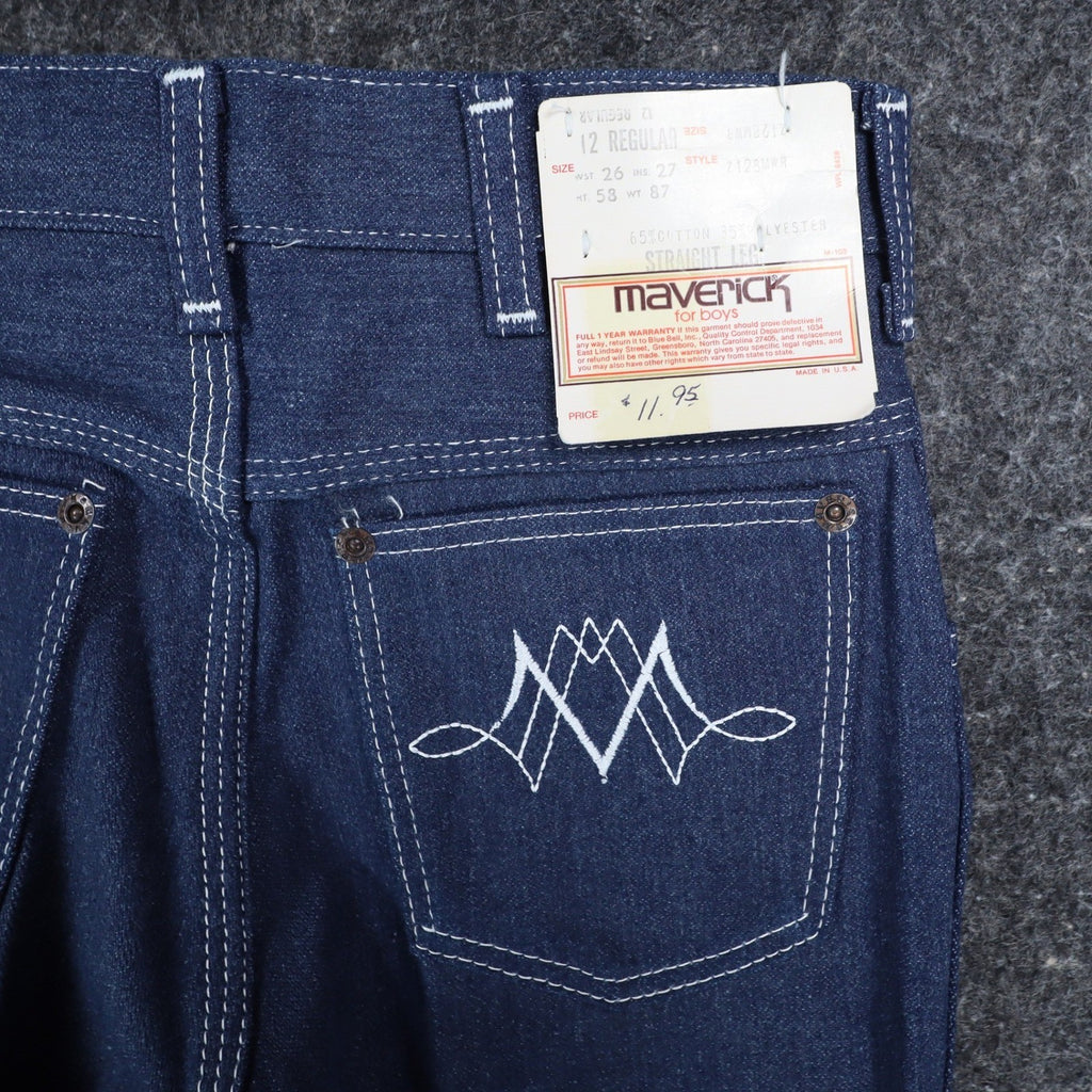 Maverick Straight Leg Jeans Boys 12 Regular Vintage 70s Blue Denim Deadstock USA - take2supply