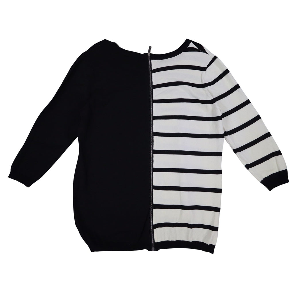 Lanalee Sweater Womens XL/1X Black White Striped Colorblock Back Zip Cotton Knit - take2supply