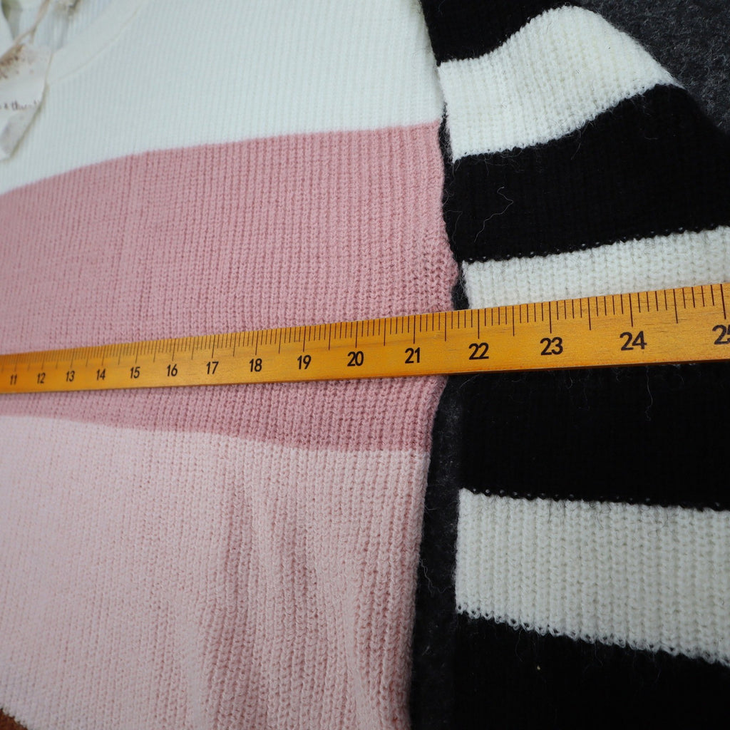 Hem & Thread Colorblock Striped Sweater Women Medium Pink Brown White Black Knit - take2supply