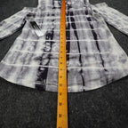 Tribal Cold Shoulder Top Womens Small Gray White Tie Dye Rayon Stretch V-Neck - take2supply